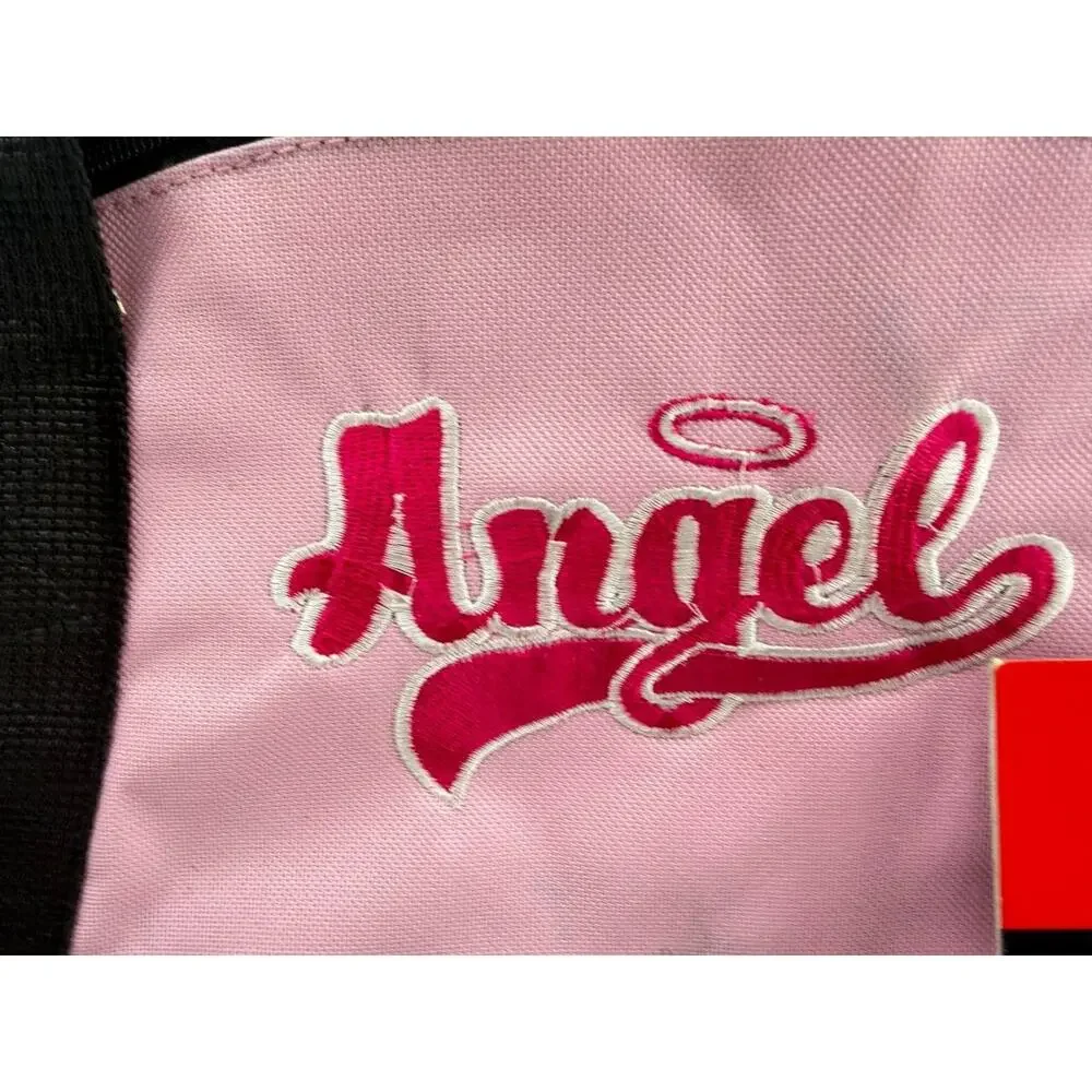 IGC Angel Pink Black Duffle Bag Embroidered Gym Travel Overnight Shoulder Bag
